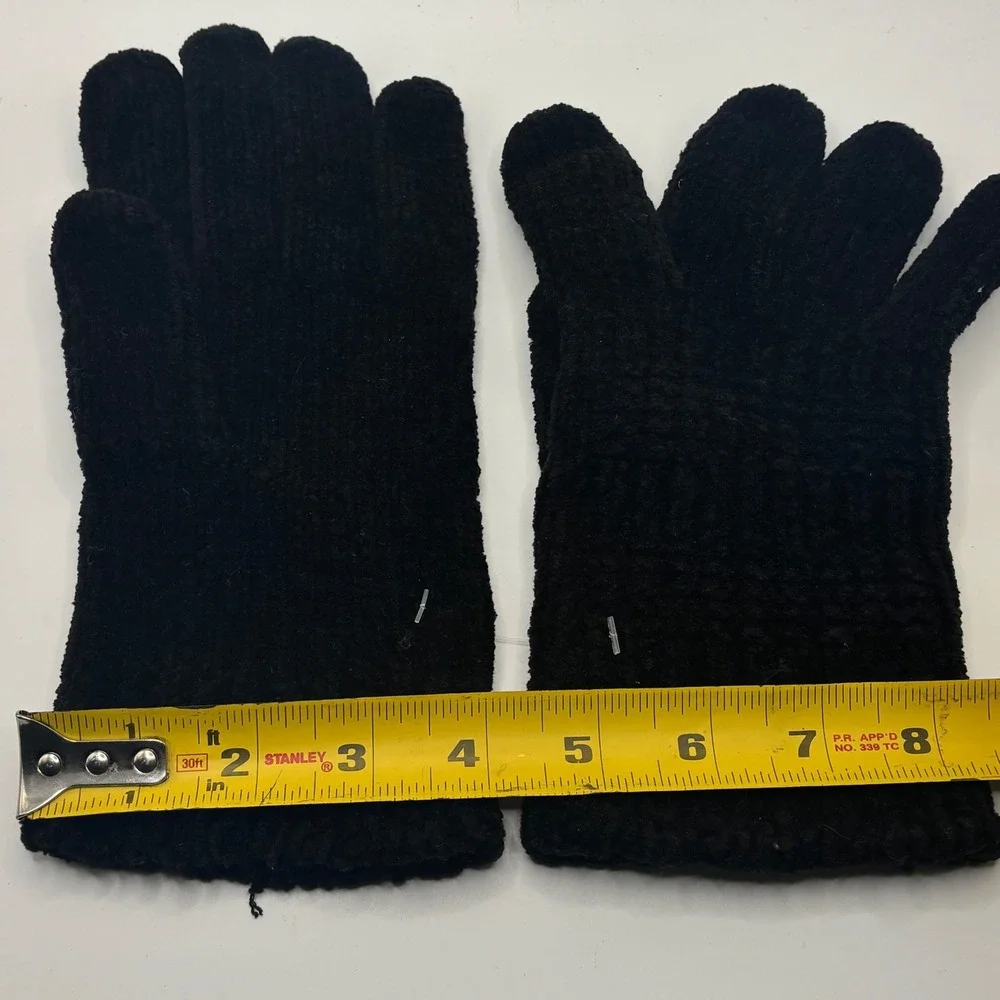 Vintage Black Chenille Knit Gloves Soft Warm Winter Plush‎ Ribbed One Size